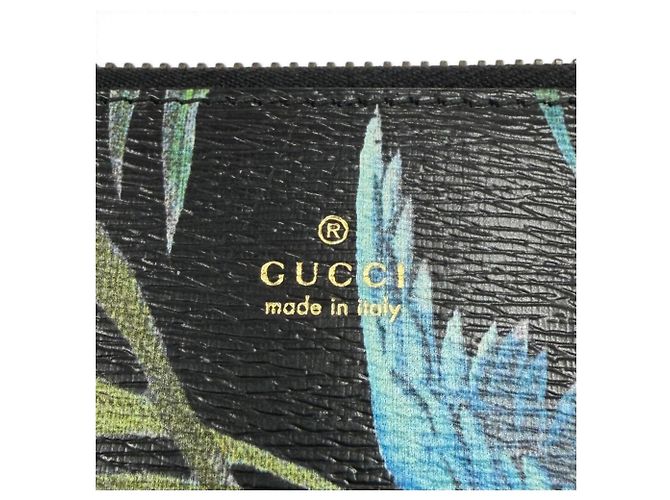 Gucci Leather Tropical Print Pouch Black - view 5