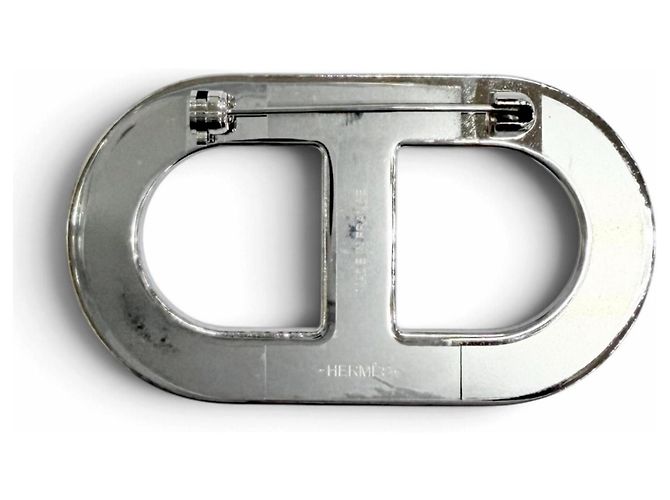 Hermès Broche de cuero Hermes Chaine d'Ancre Negro Plata - vista 3