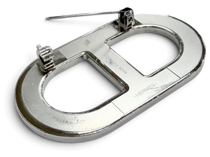 Hermès Broche de cuero Hermes Chaine d'Ancre Negro Plata - vista 5