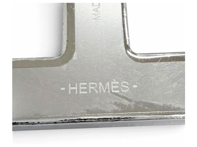 Hermès Broche de cuero Hermes Chaine d'Ancre Negro Plata - vista 6