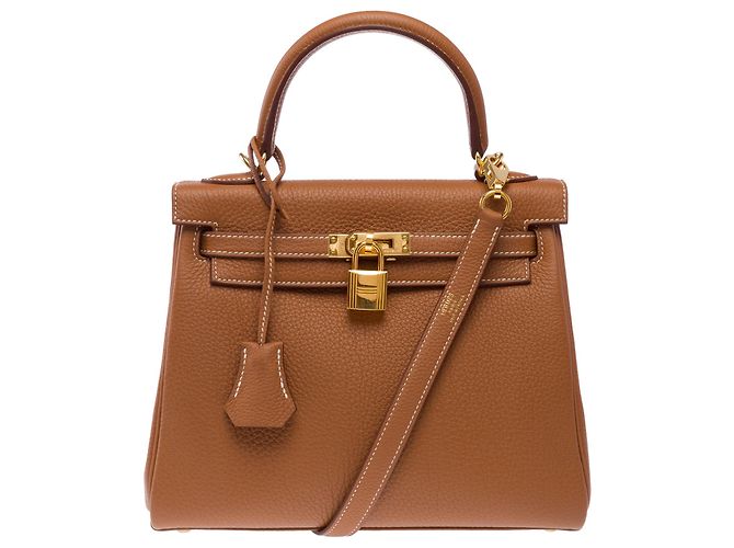 Hermès mala HERMES Kelly 25 em Couro Dourado - 103942 - vista 3