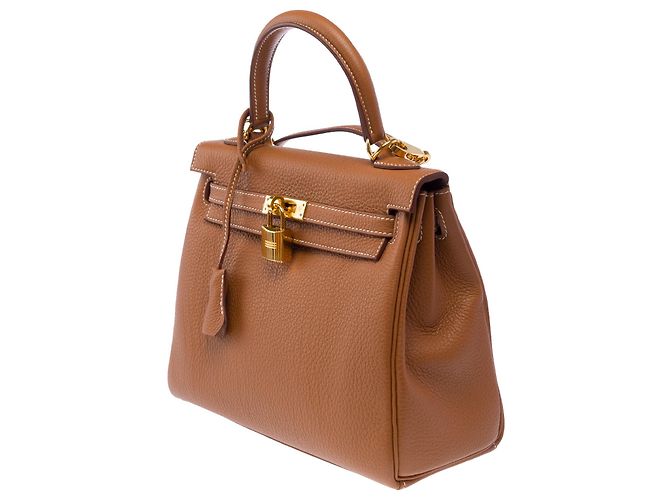 Hermès mala HERMES Kelly 25 em Couro Dourado - 103942 - vista 5