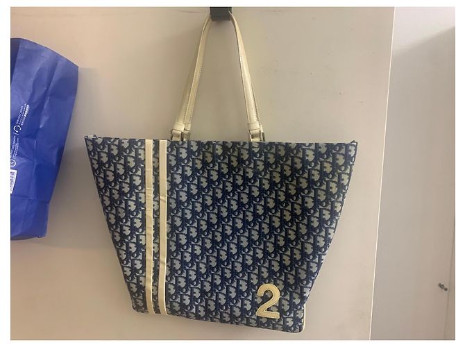 Borsa Tote Christian Dior Oblique Monogram - Blu e Crema Crudo - vista 2