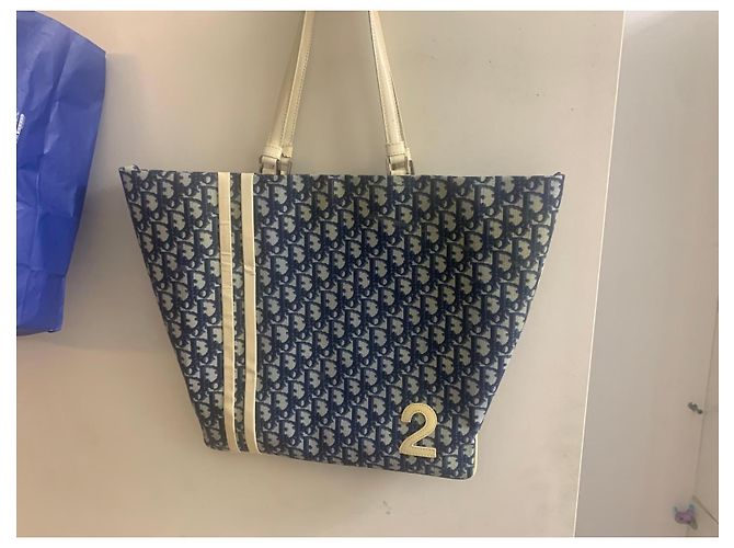Borsa Tote Christian Dior Oblique Monogram - Blu e Crema Crudo - vista 3