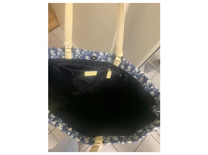 Borsa Tote Christian Dior Oblique Monogram - Blu e Crema Crudo - vista 7