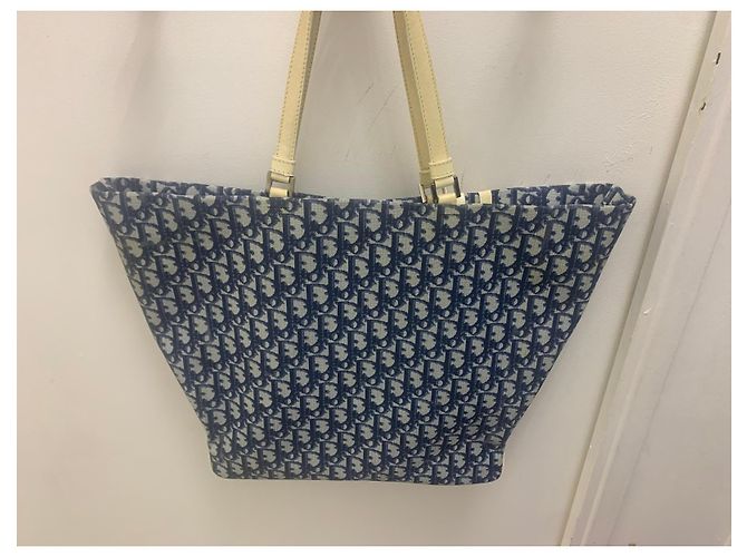Borsa Tote Christian Dior Oblique Monogram - Blu e Crema Crudo - vista 8