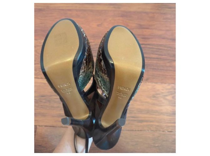 Fendi Python and Suede Platform Sandals Brown Python print - view 3