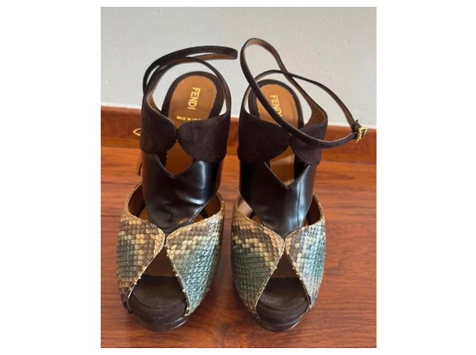 Fendi Python and Suede Platform Sandals Brown Python print - view 4