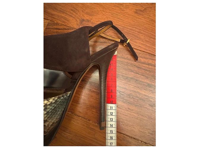 Fendi Python and Suede Platform Sandals Brown Python print - view 5