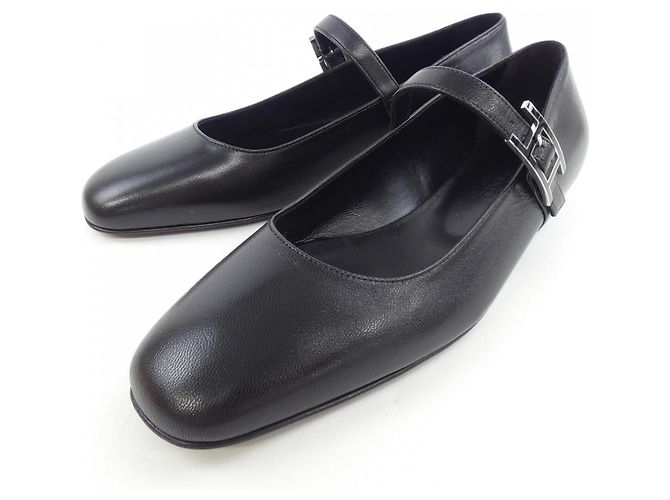 Hermès Jane Api Buckle Chevre Flats Preto - vista 3