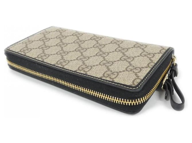 Cartera larga Gucci GG EMBLEM de lona GG suave Negro Beige Dorado - vista 2