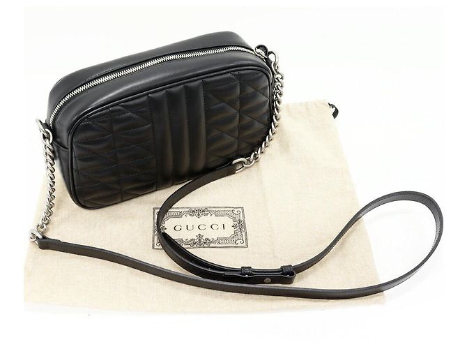 Borsa a tracolla Gucci GG Marmont in vitello con catena Nero - vista 3