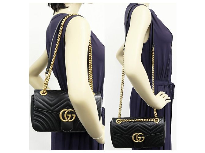 Borsa a tracolla Gucci GG Marmont in vitello con catena Nero - vista 2
