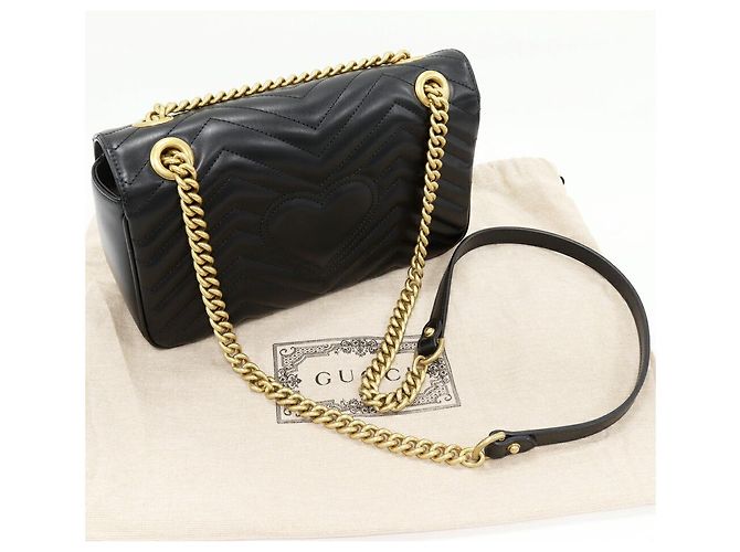 Borsa a tracolla Gucci GG Marmont in vitello con catena Nero - vista 3