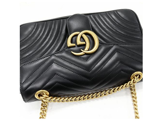 Borsa a tracolla Gucci GG Marmont in vitello con catena Nero - vista 6
