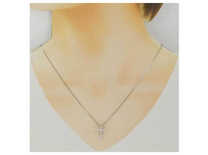 Autre Marque Collar de Cruz con Diamantes Pt900 Pt850 Plata - vista 6