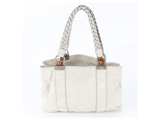 Gucci Bamboo Leder-Tote-Bag Weiß - Ansicht 3