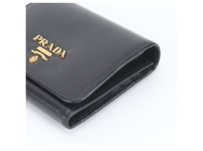Prada Vitello Move Leather Tri-fold Wallet Black - view 3