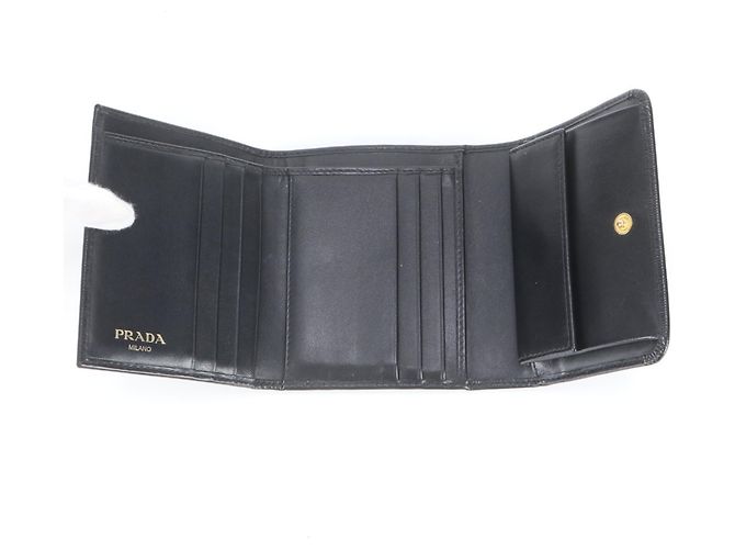 Prada Vitello Move Leather Tri-fold Wallet Black - view 6
