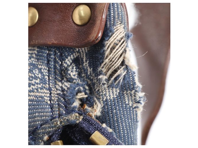 Céline Bolsa de ombro hobo em couro e denim azul Celine Macadam - vista 11