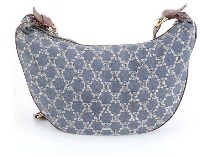 Céline Bolsa de ombro hobo em couro e denim azul Celine Macadam - vista 2
