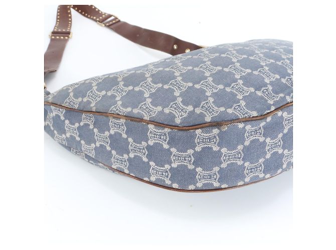 Céline Bolsa de ombro hobo em couro e denim azul Celine Macadam - vista 4