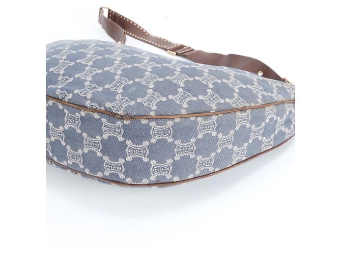 Céline Bolsa de ombro hobo em couro e denim azul Celine Macadam - vista 5