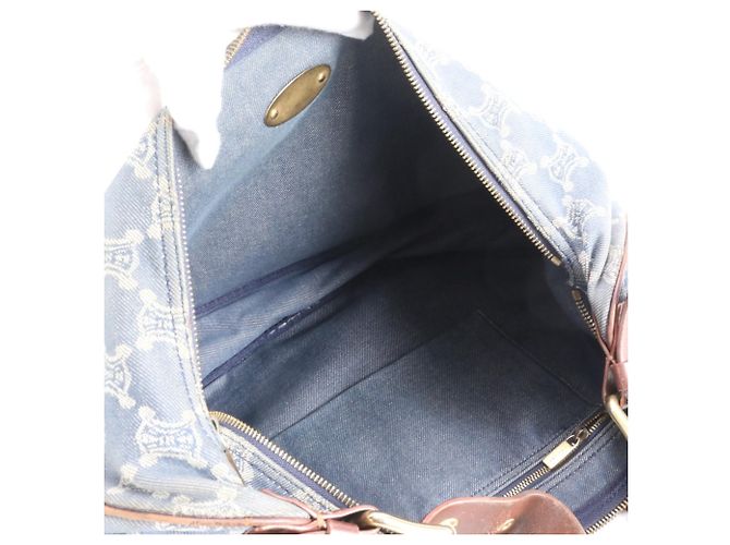 Céline Bolsa de ombro hobo em couro e denim azul Celine Macadam - vista 7