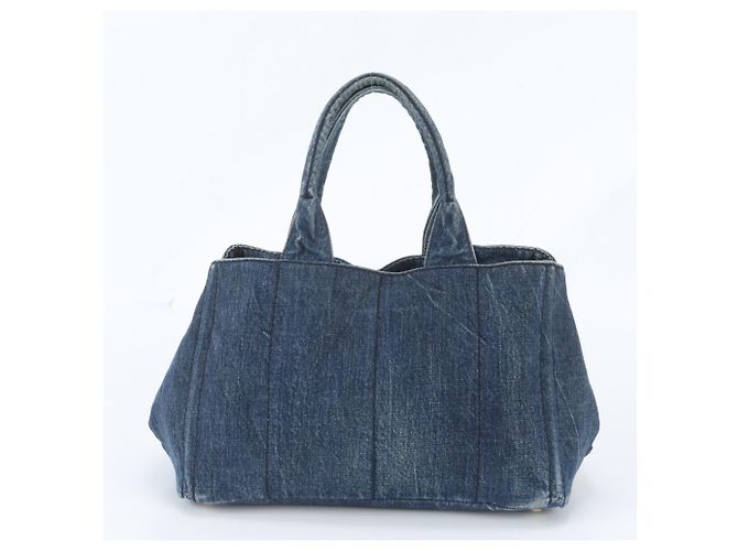 Prada Canapa Denim Triangle Logo Tote Bag Navy blue - view 3