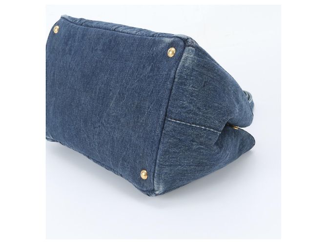 Prada Canapa Denim Triangle Logo Tote Bag Navy blue - view 4
