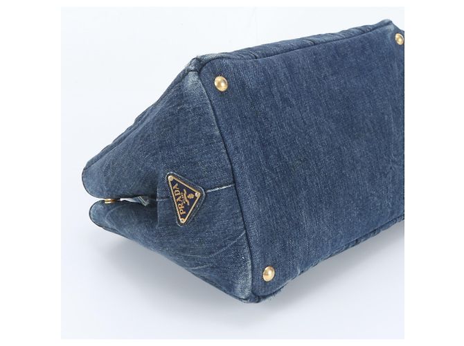 Prada Canapa Denim Triangle Logo Tote Bag Navy blue - view 5