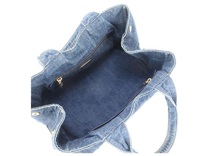 Prada Canapa Denim Triangle Logo Tote Bag Navy blue - view 7