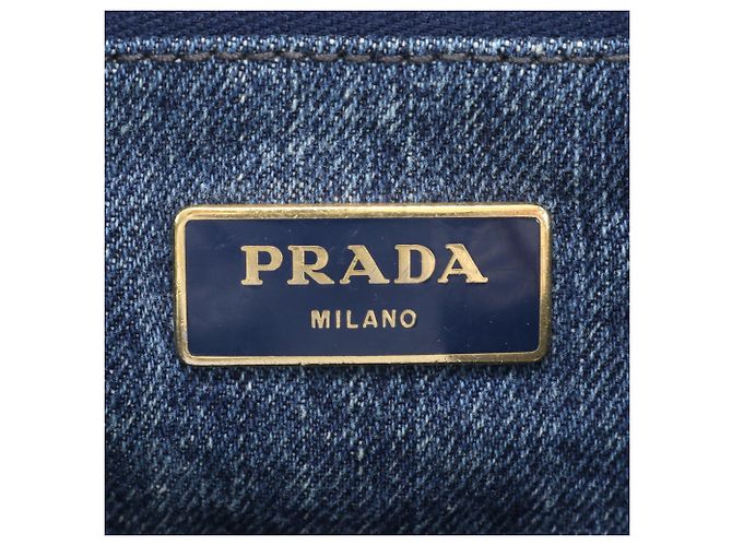 Prada Canapa Denim Triangle Logo Tote Bag Navy blue - view 8