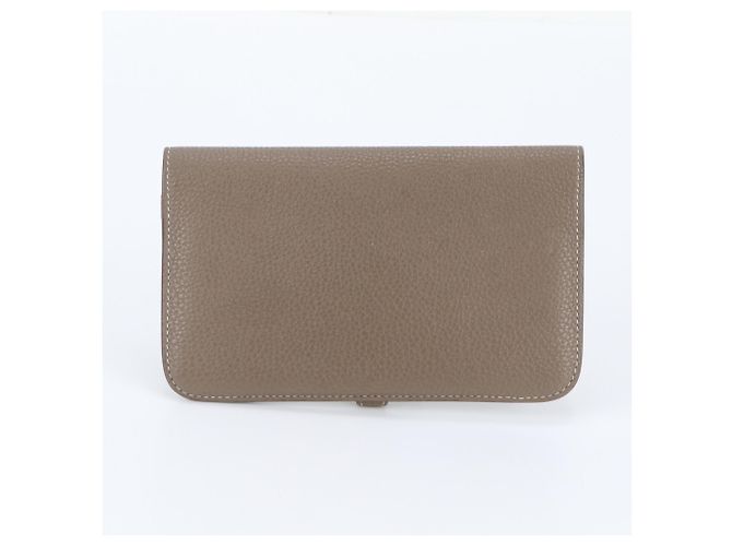 Hermès Cartera larga de piel Hermes Dogon Y Stamp Duo GM Gris pardo - vista 3
