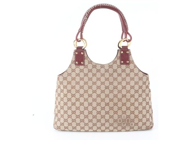 Borsa Tote Gucci in tela GG e pelle Rosso Beige Bordò - vista 3