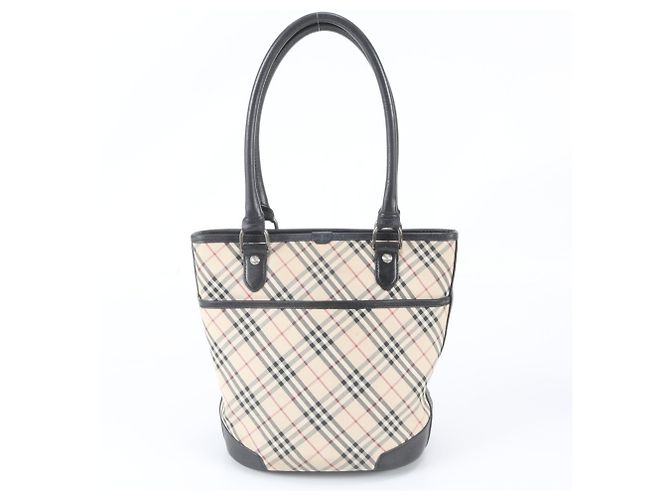 Burberry Nova Check Ledertote Schwarz Beige - Ansicht 3