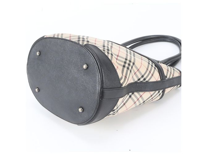 Burberry Nova Check Ledertote Schwarz Beige - Ansicht 4