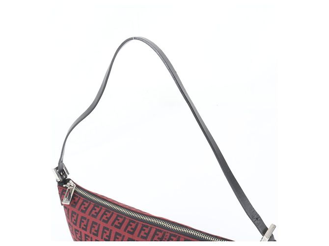 Fendi FF Zucchino Schultertasche aus Leder Schwarz Rot - Ansicht 2