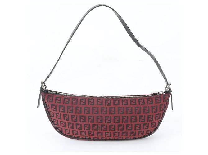 Fendi FF Zucchino Schultertasche aus Leder Schwarz Rot - Ansicht 3