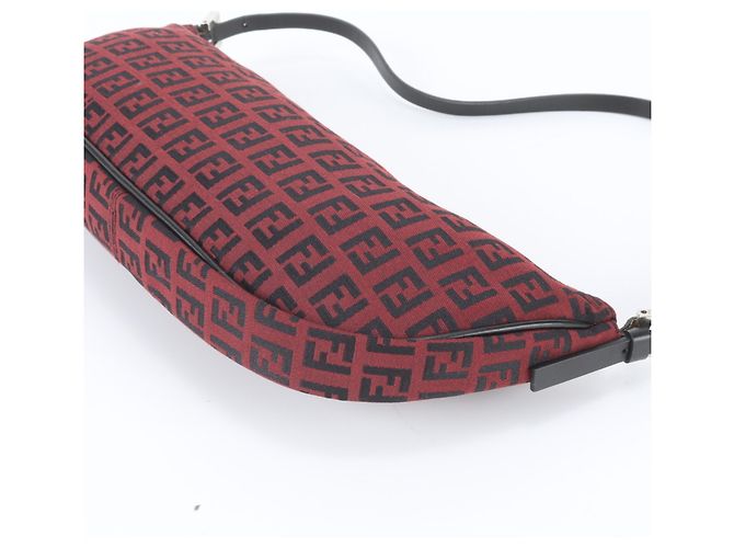 Fendi FF Zucchino Schultertasche aus Leder Schwarz Rot - Ansicht 4