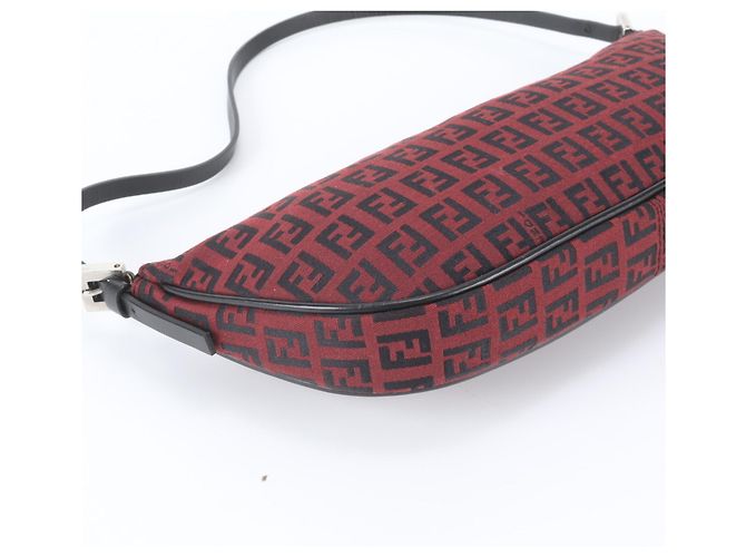 Fendi FF Zucchino Schultertasche aus Leder Schwarz Rot - Ansicht 5