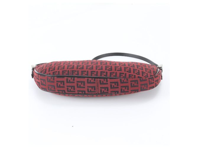 Fendi FF Zucchino Schultertasche aus Leder Schwarz Rot - Ansicht 6
