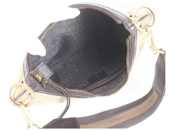 Borsa a tracolla in pelle a mezzaluna Gucci Sherry Line Beige - vista 7