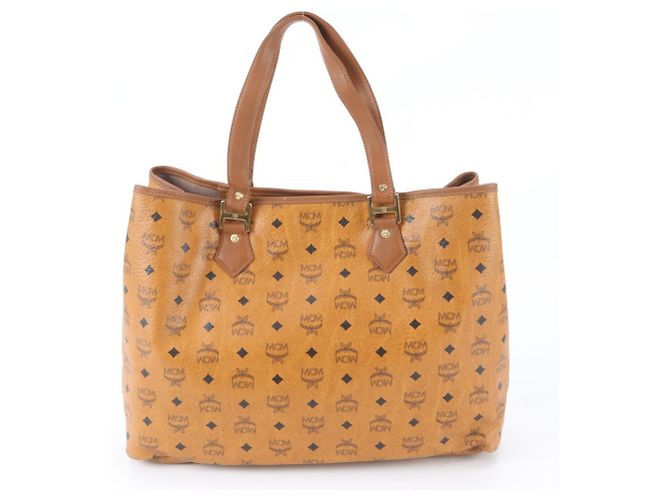 MCM Visetos Logogram Shopper aus braunem Leder Orange - Ansicht 3