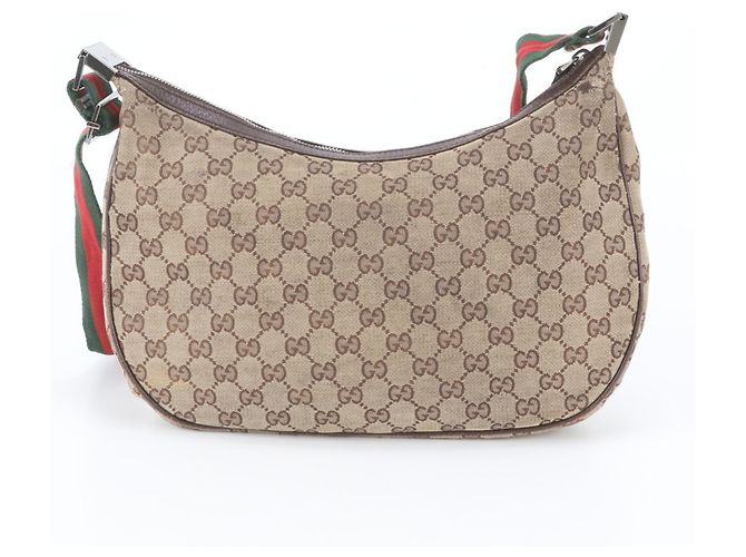 Borsa a tracolla in pelle Gucci GG Canvas Sherry Line Marrone - vista 3