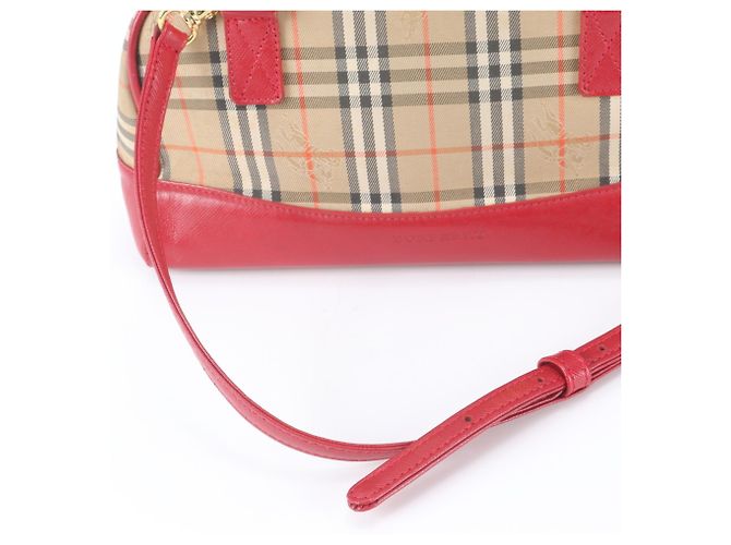 Burberry Nova Check Shadow Horse Leder 2-Way Tasche Rot Beige - Ansicht 2