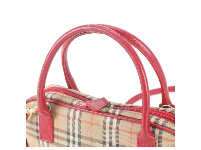 Burberry Nova Check Shadow Horse Leder 2-Way Tasche Rot Beige - Ansicht 3