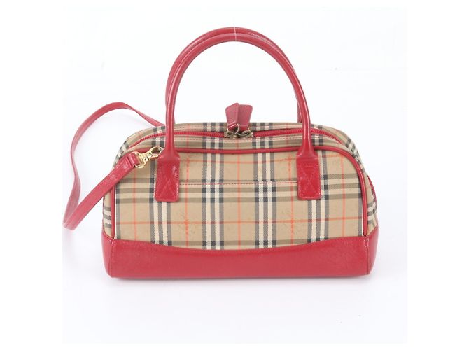 Burberry Nova Check Shadow Horse Leder 2-Way Tasche Rot Beige - Ansicht 4
