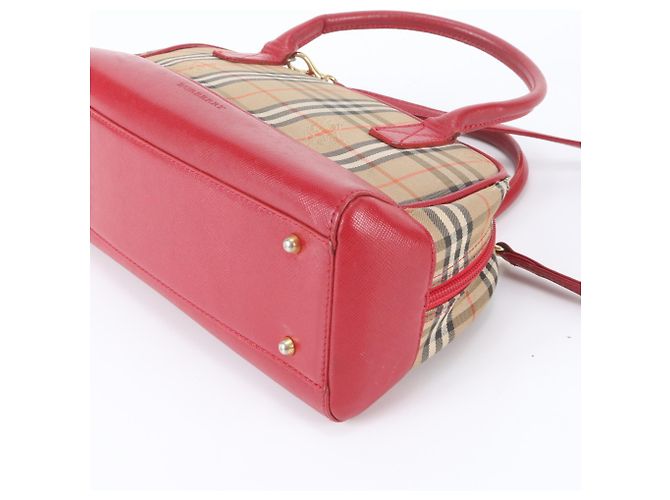 Burberry Nova Check Shadow Horse Leder 2-Way Tasche Rot Beige - Ansicht 5