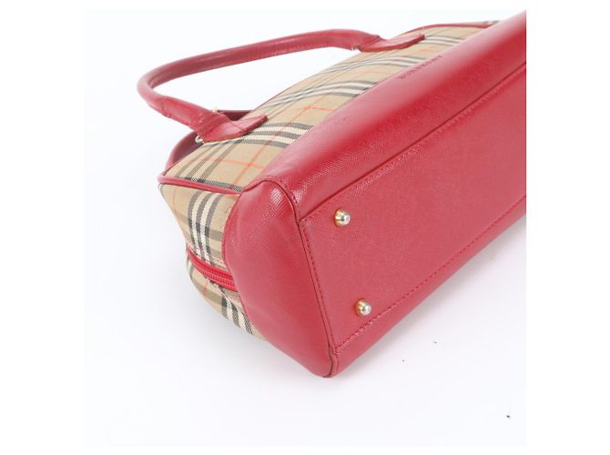 Burberry Nova Check Shadow Horse Leder 2-Way Tasche Rot Beige - Ansicht 6